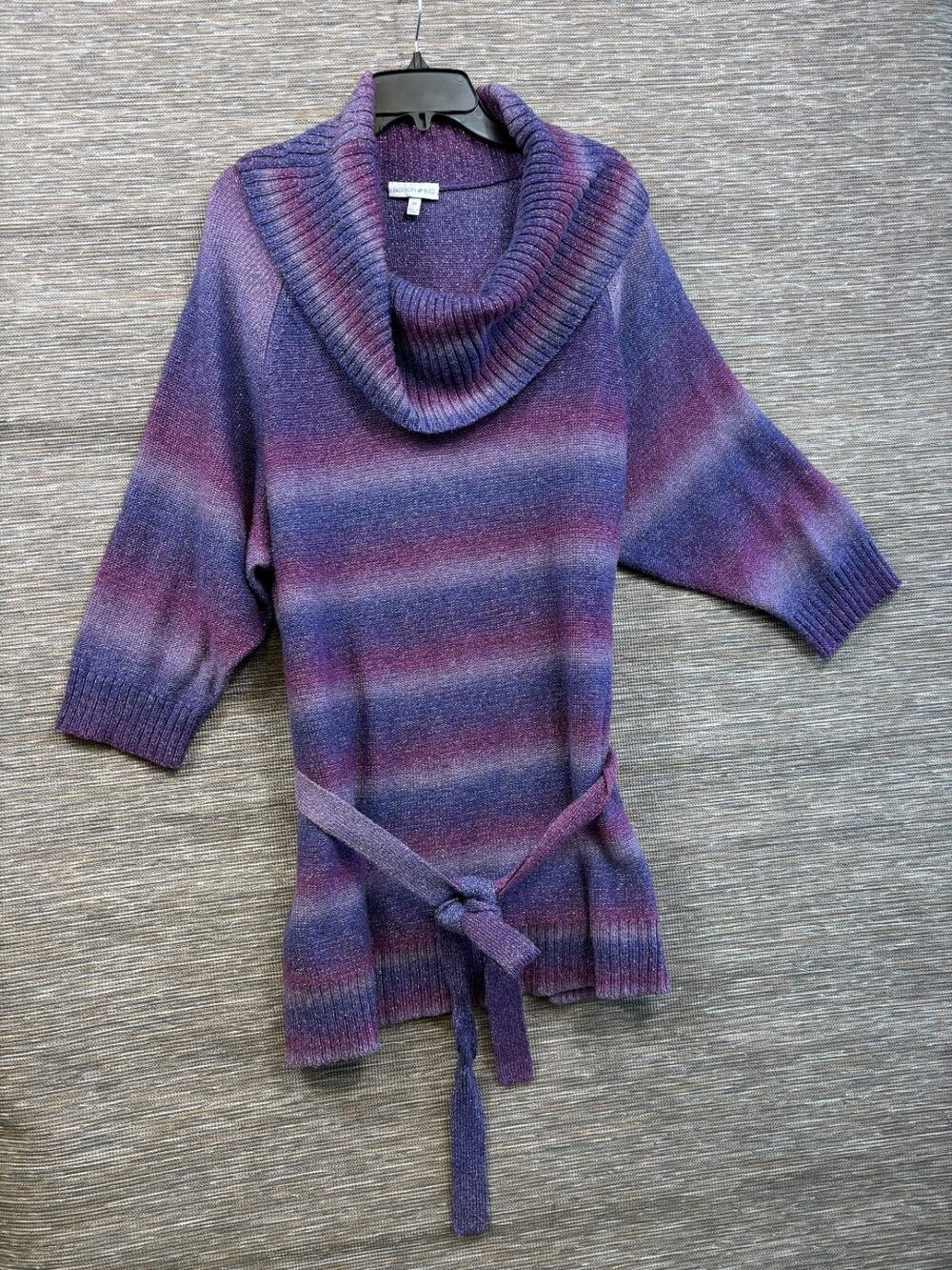 Fashion Bug Cable Knit Cowl Sweater Womens 3X Purple Metallic Marled 3/4 Sleeve